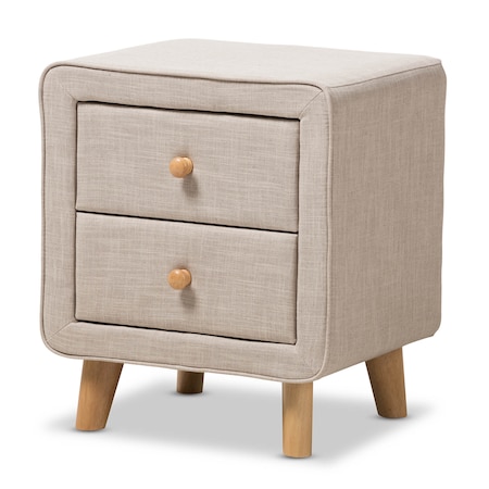 Baxton Studio Jonesy Mid-Century Beige Linen Upholstered 2-Drawer Nightstand 135-7289